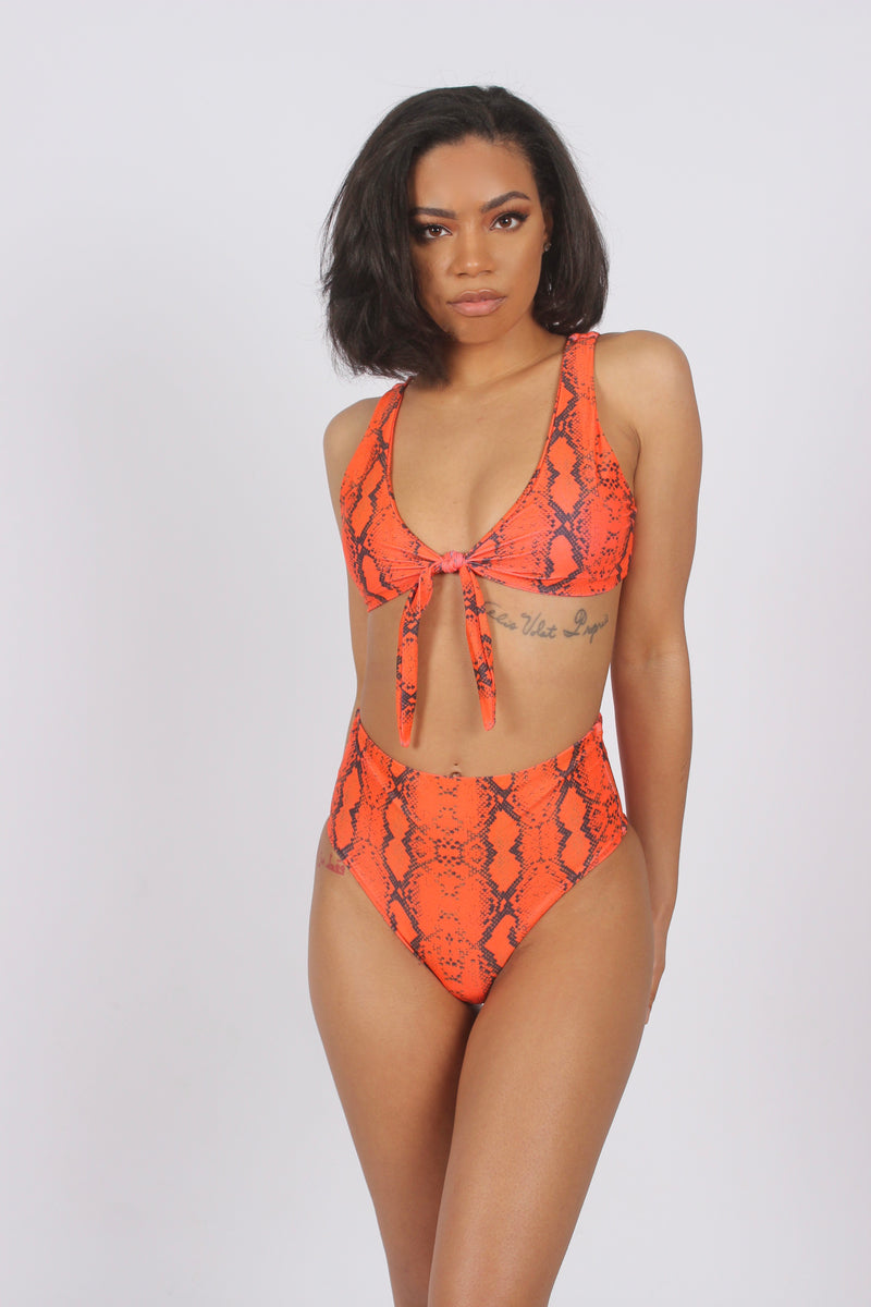 "Morocco” High Waisted Two Piece - Red Snakeskin