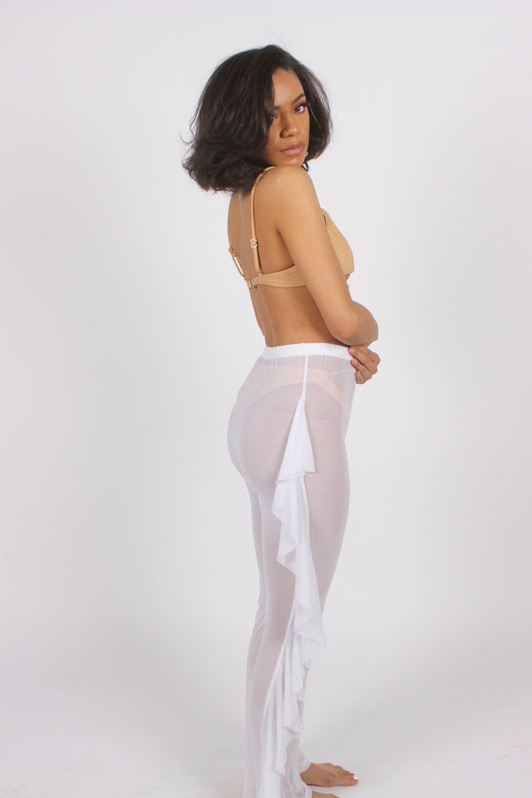 "Mondrian" Ruffle Sheer Beach Pants - White